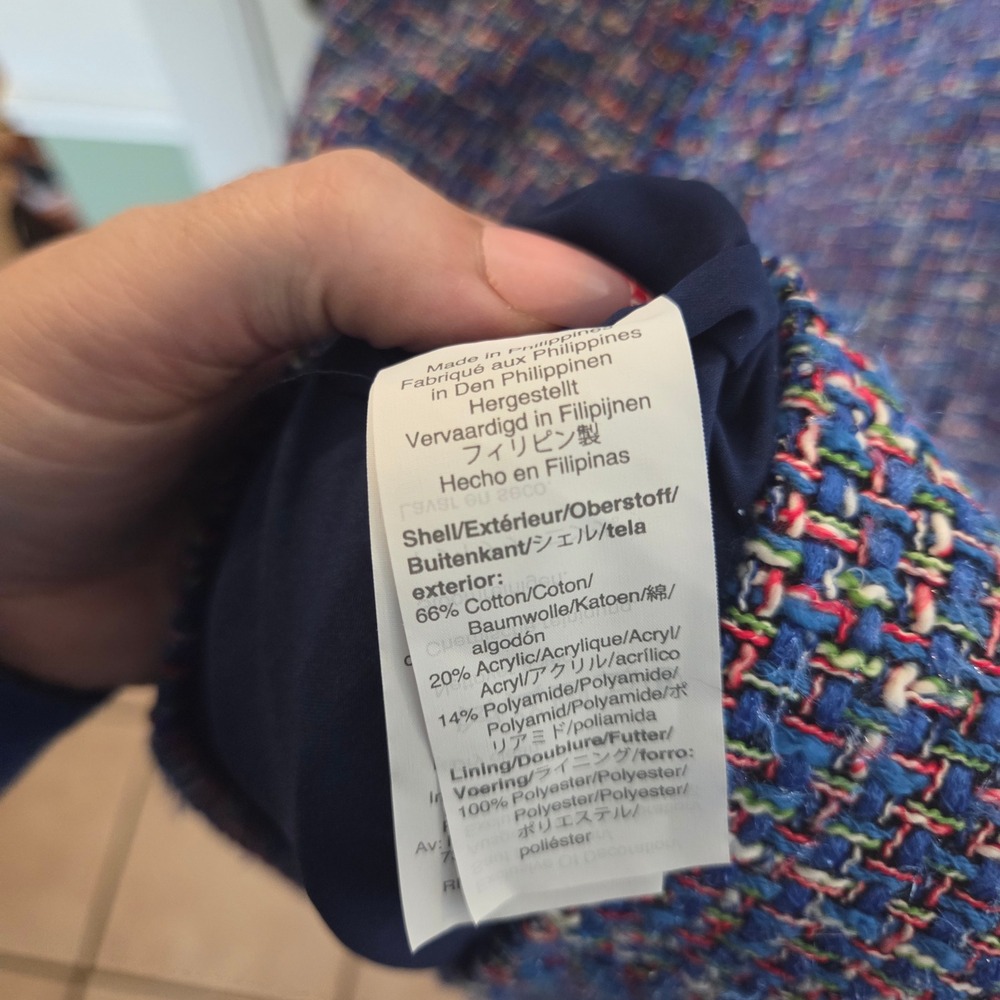 J.Crew Italian Fabric Tweed Mock Neck Sheath Dress Blue Multi 12T Tall Preppy - Picture 6 of 8